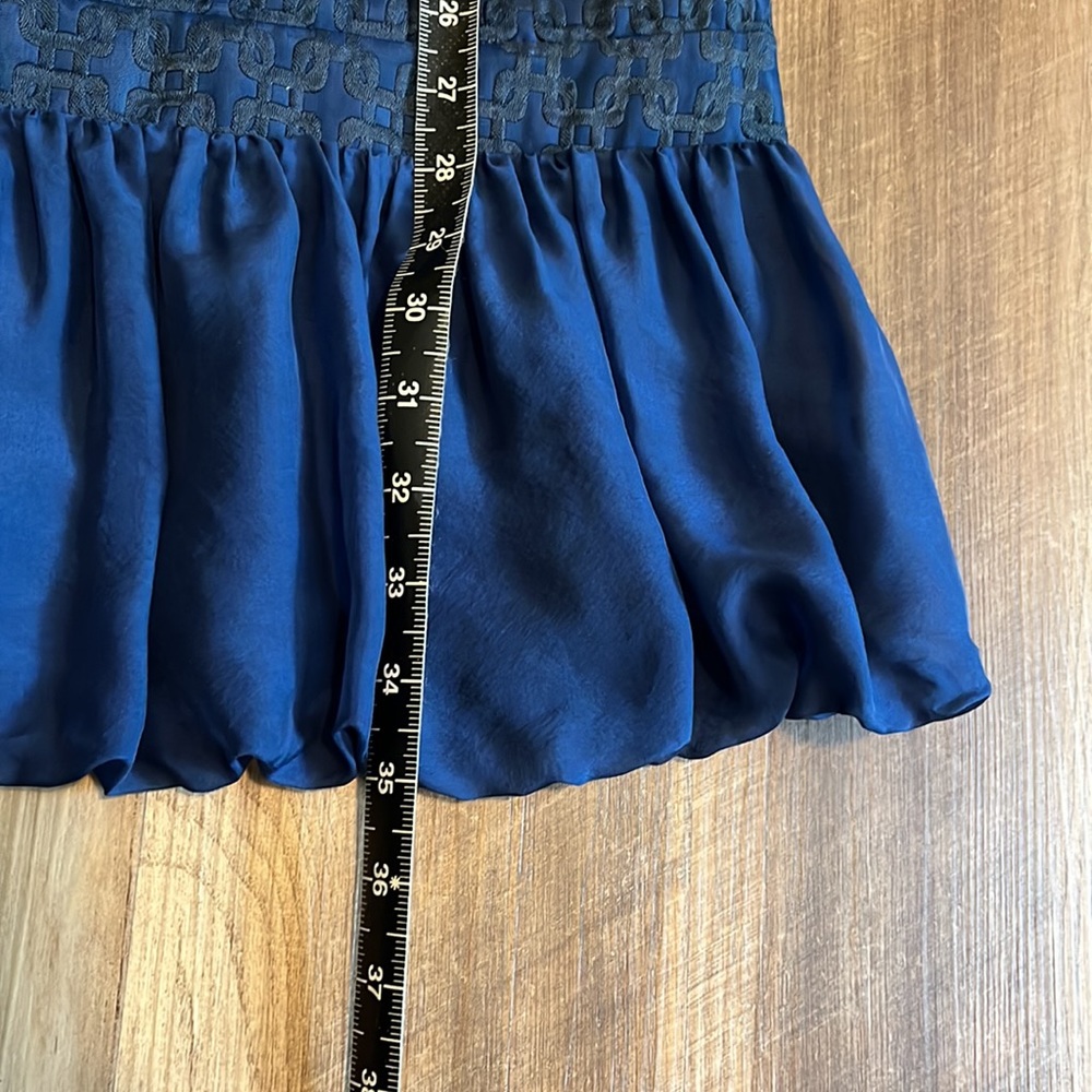 Reneevon Blue Jacquard Button Bow Bubble Ruffle Hem Dress S - Picture 7 of 8